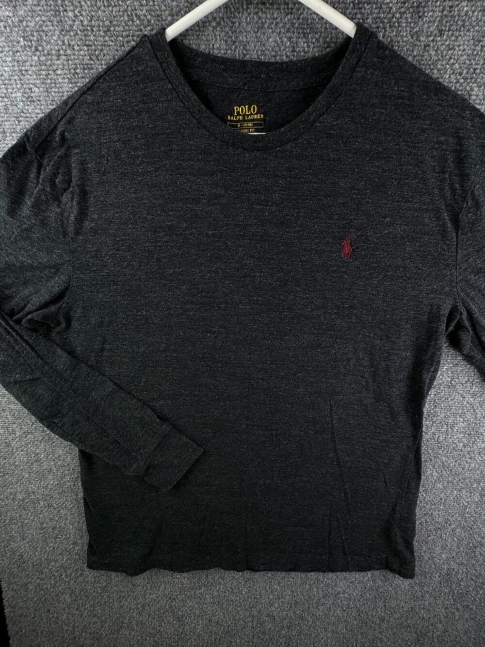 Polo Ralph Lauren Long Sleeve T Shirt Dark Gray Classic Fit Medium Red Pony Logo